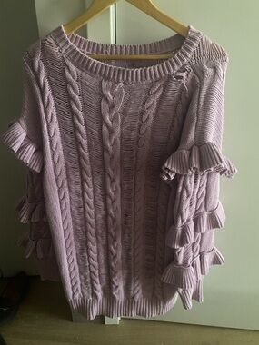 Tularosa Lilac Cable-Knit Ruffle Sleeve Sweater- Size XL